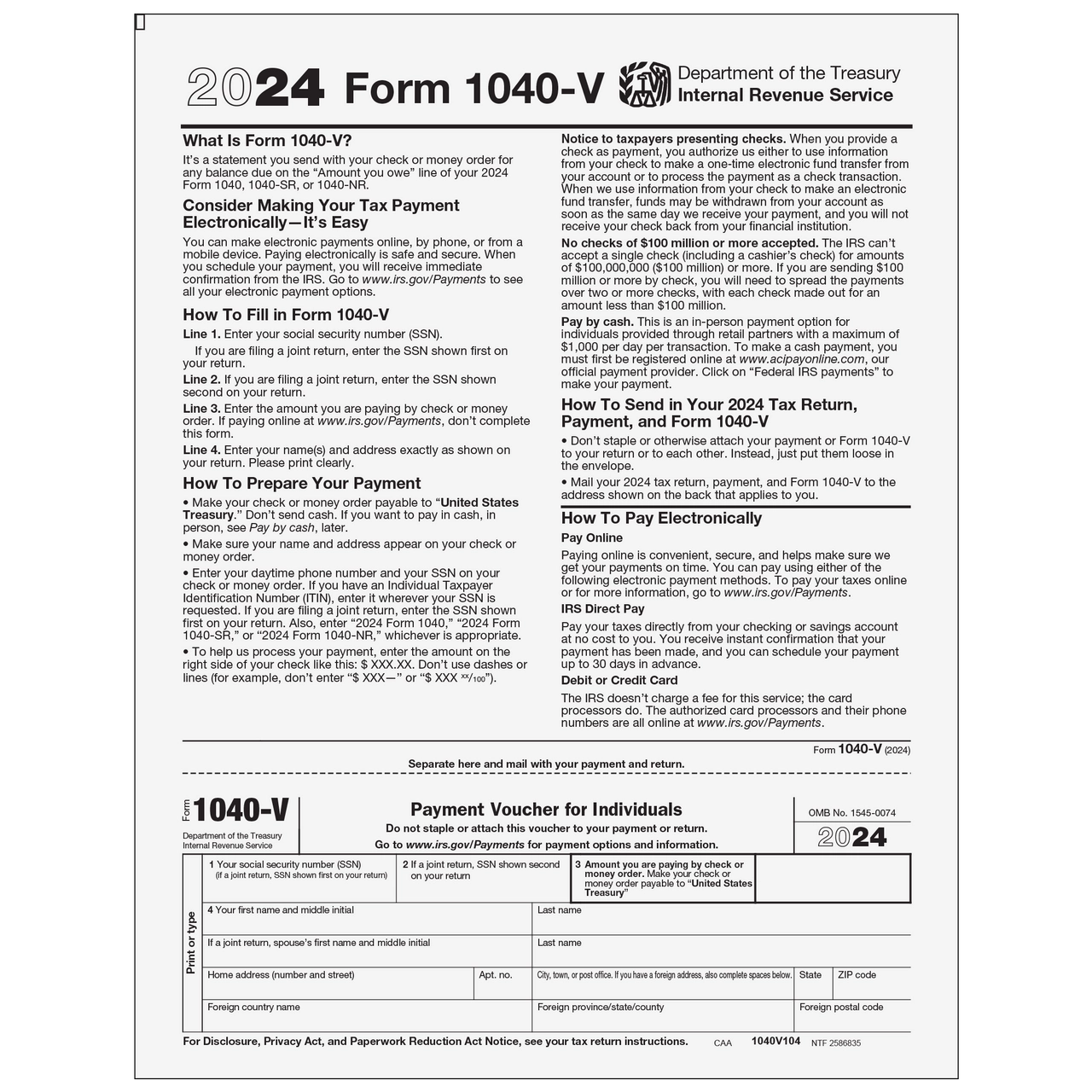1040V104 Form 1040 V Payment Voucher