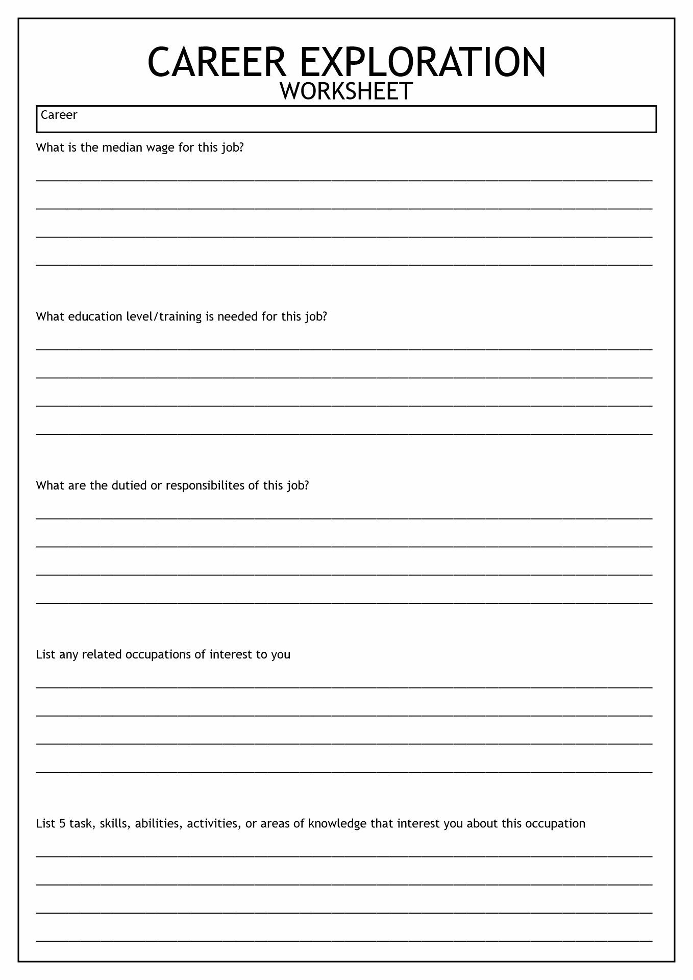 Career Exploration Printable Worksheets