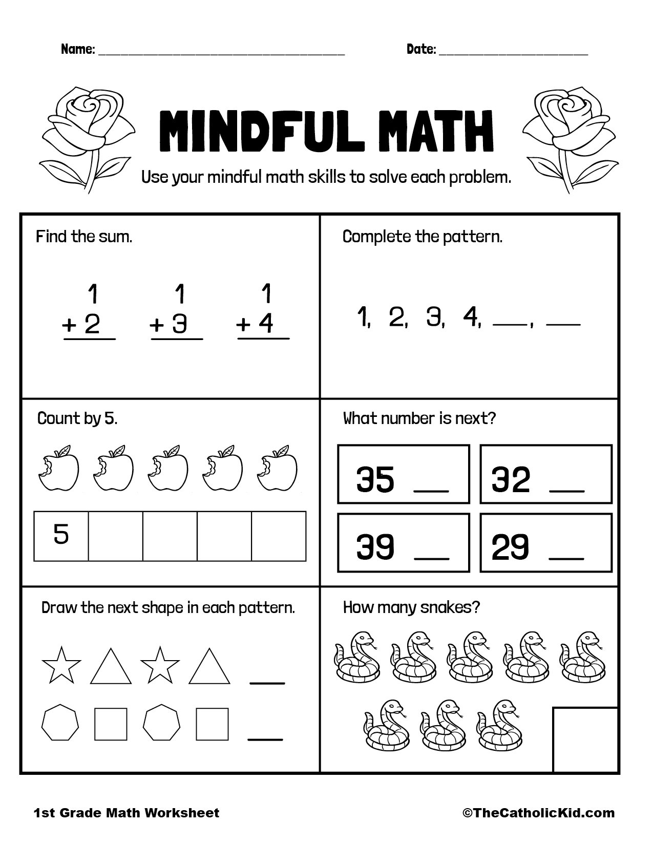 Free Printable Math Worksheets First Grade