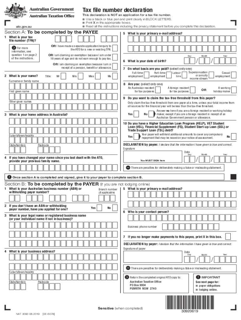 2019 2025 Form AU NAT 3092 Fill Online Printable Fillable Blank 