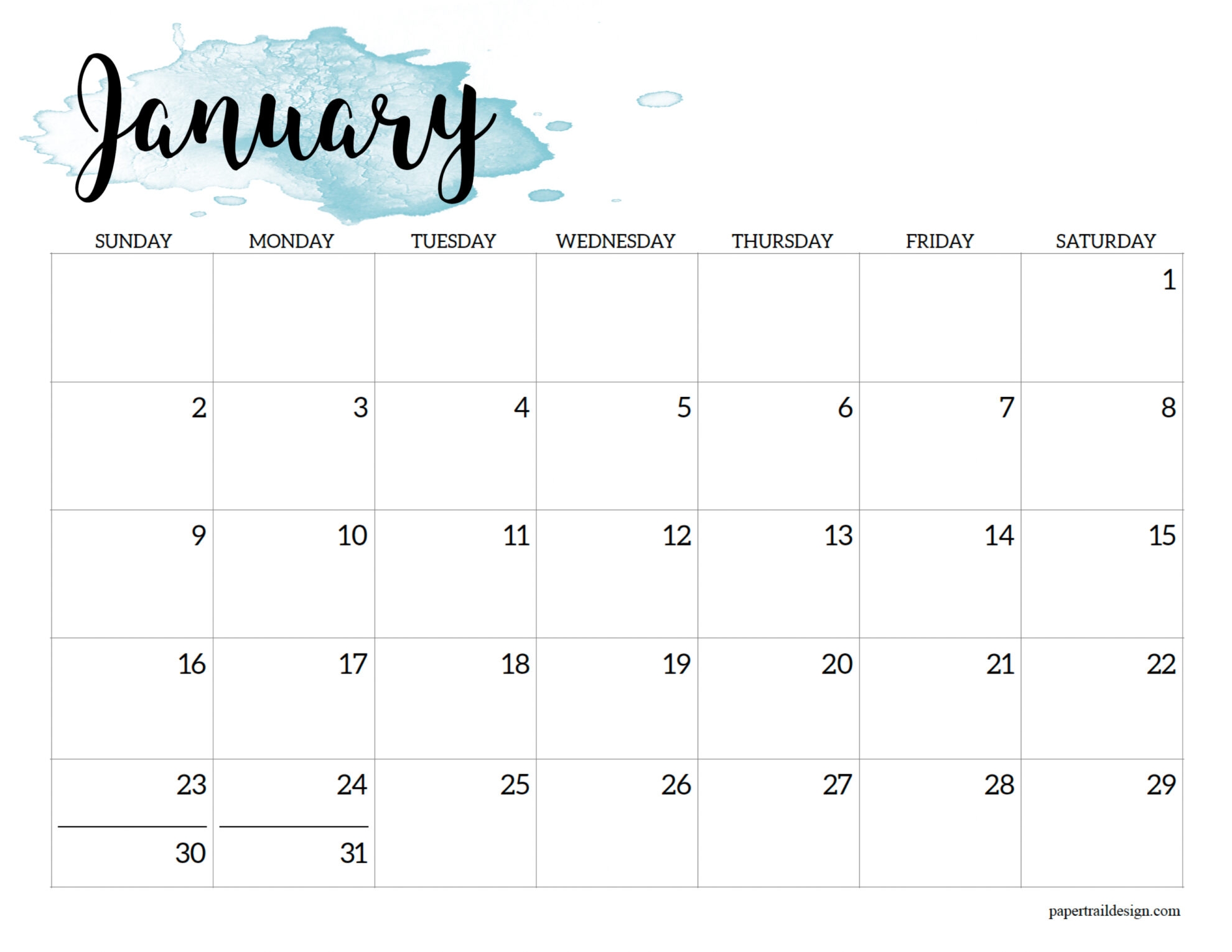 Free Printable Blank Calendar Landscape