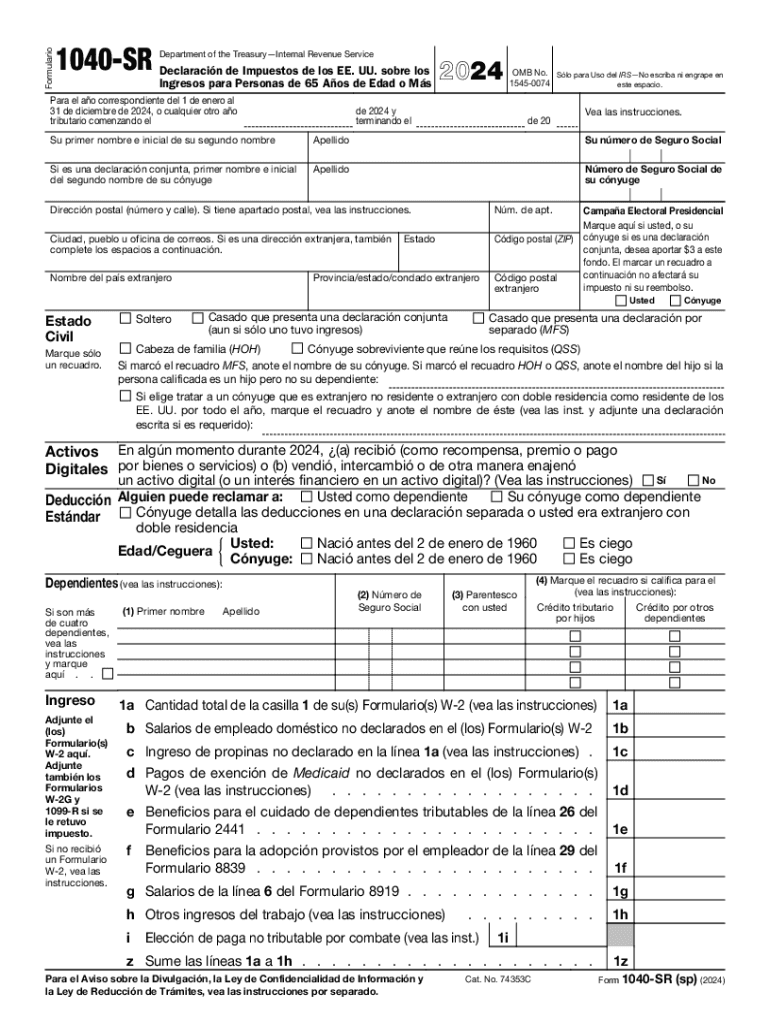 2024 Form 1040 SR sp U S Tax Return For Seniors Spanish Version 