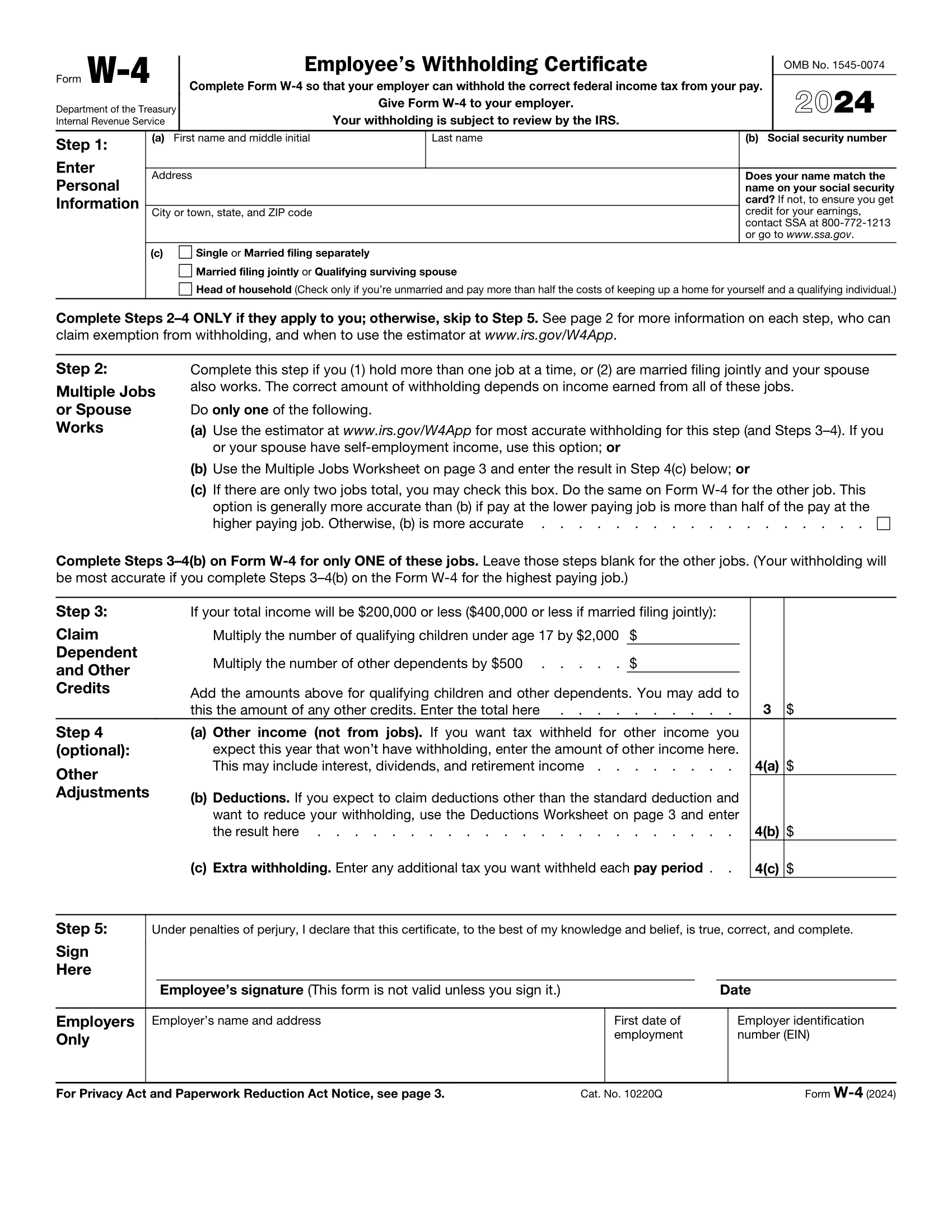 2024 IRS Form W 4 Fill Out amp Save With Our PDF Editor