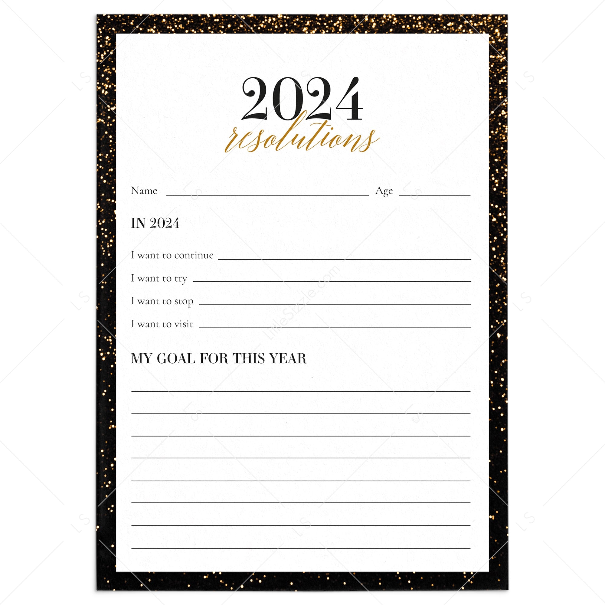 2024 Resolutions And New Years Goals Card Printable Instant 