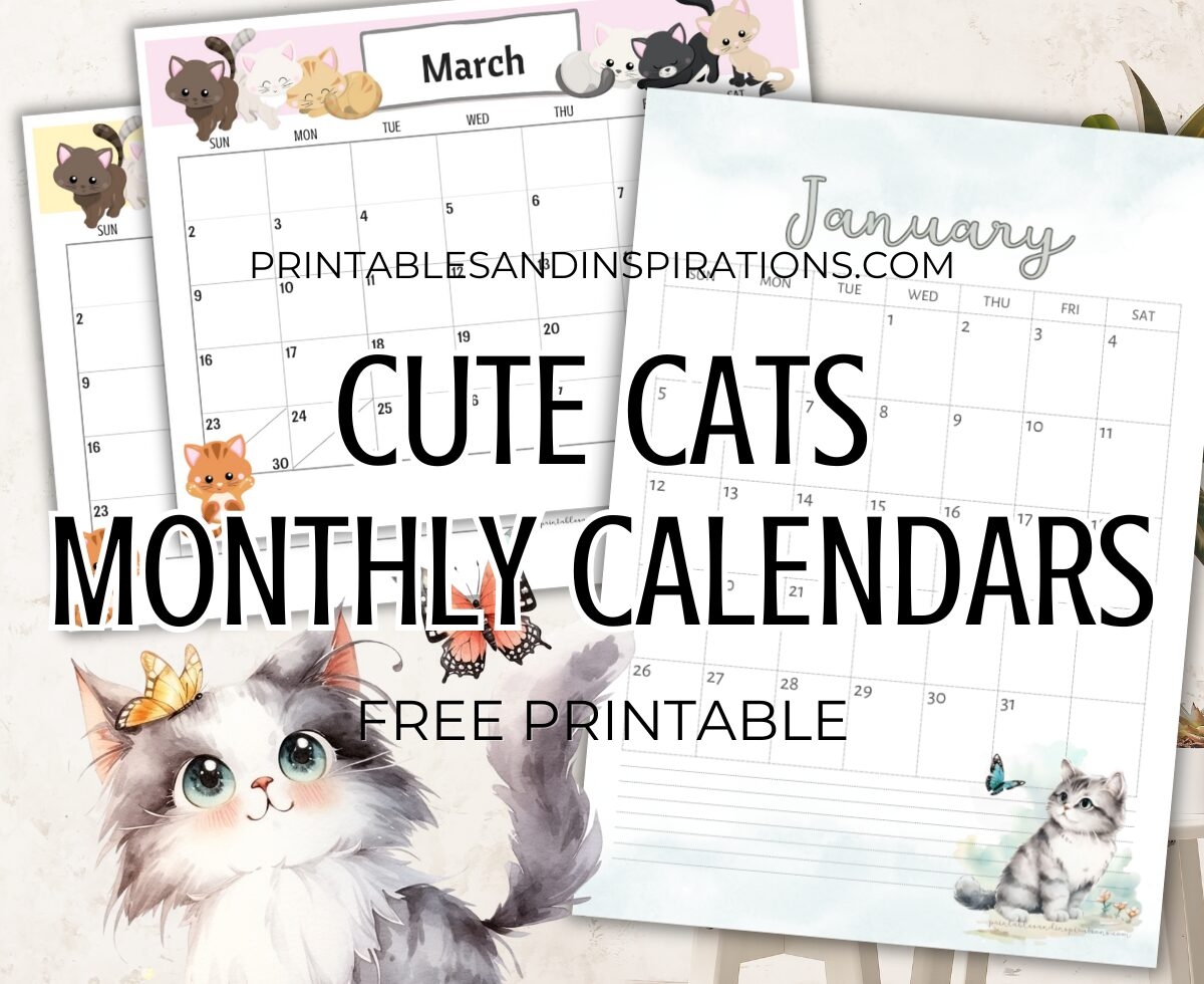 2025 Cute Cats Free Printable Monthly Calendar Printables And 