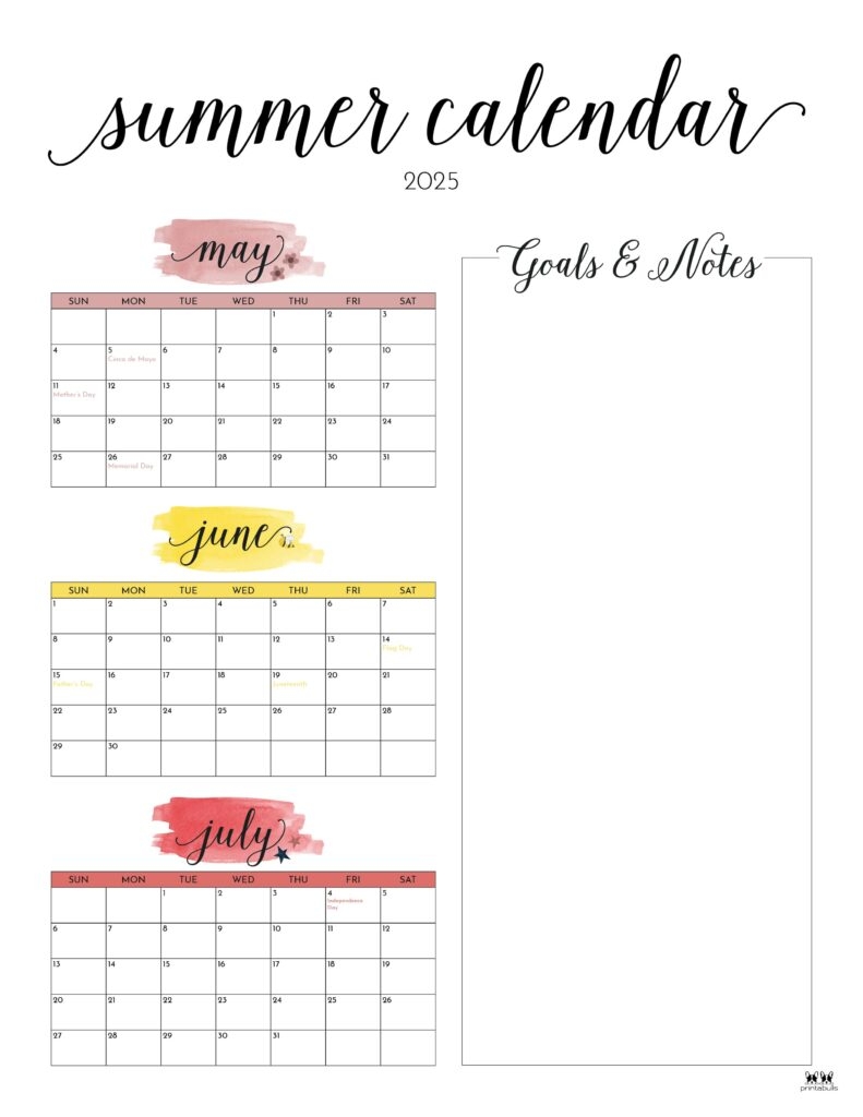 Printable Summer Calendar 2025