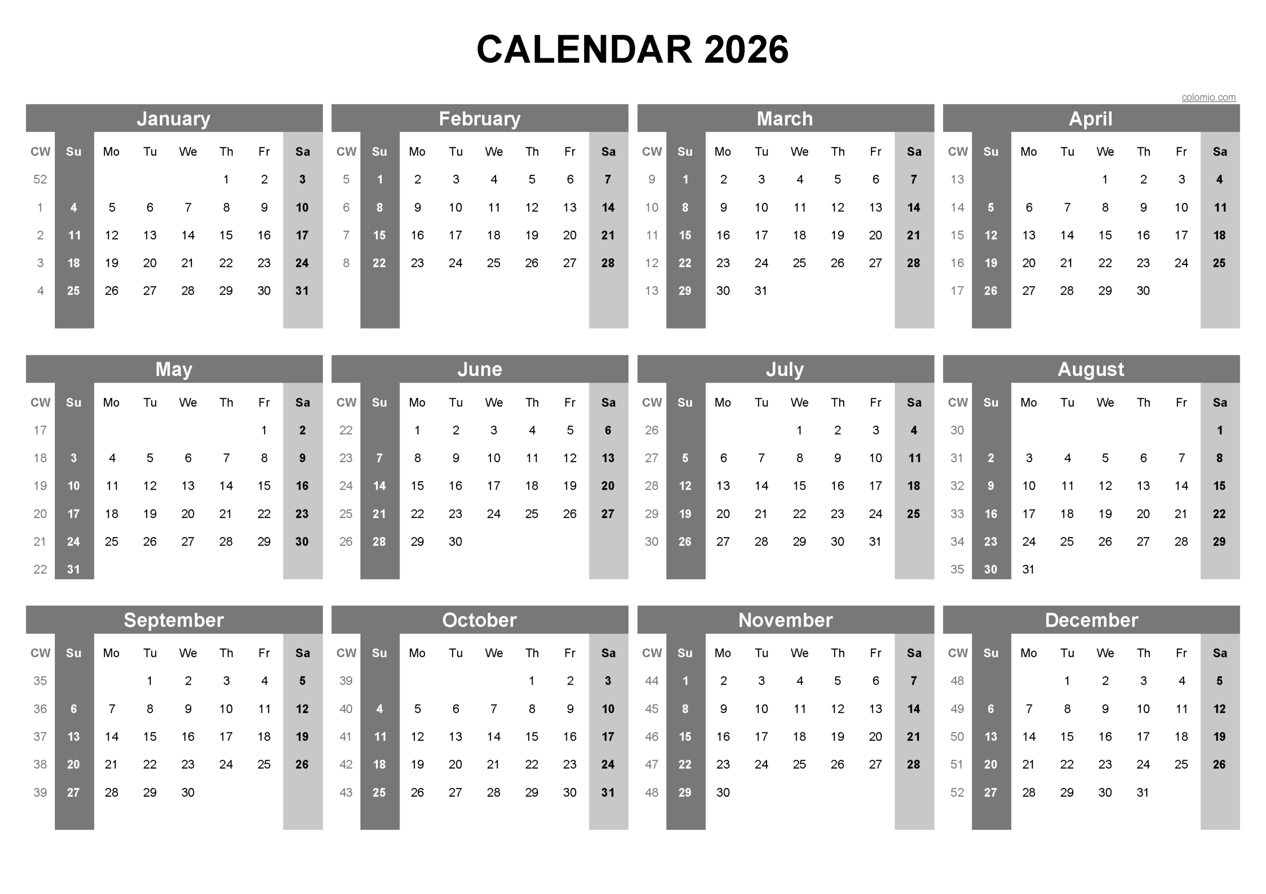 Blank Printable Calendar 2026 Pdf