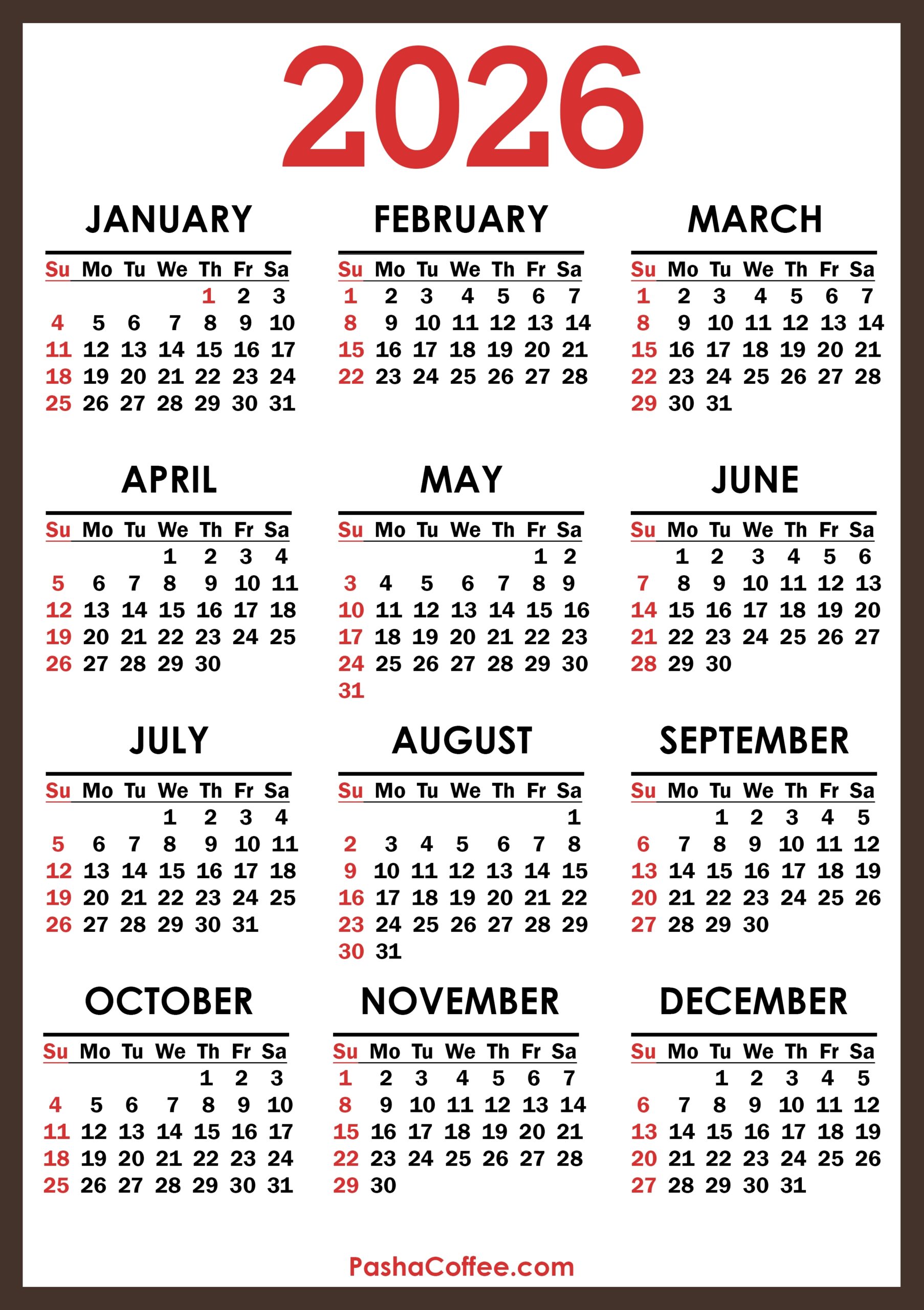 Free Printable 2026 Calendar With Holidays Pdf