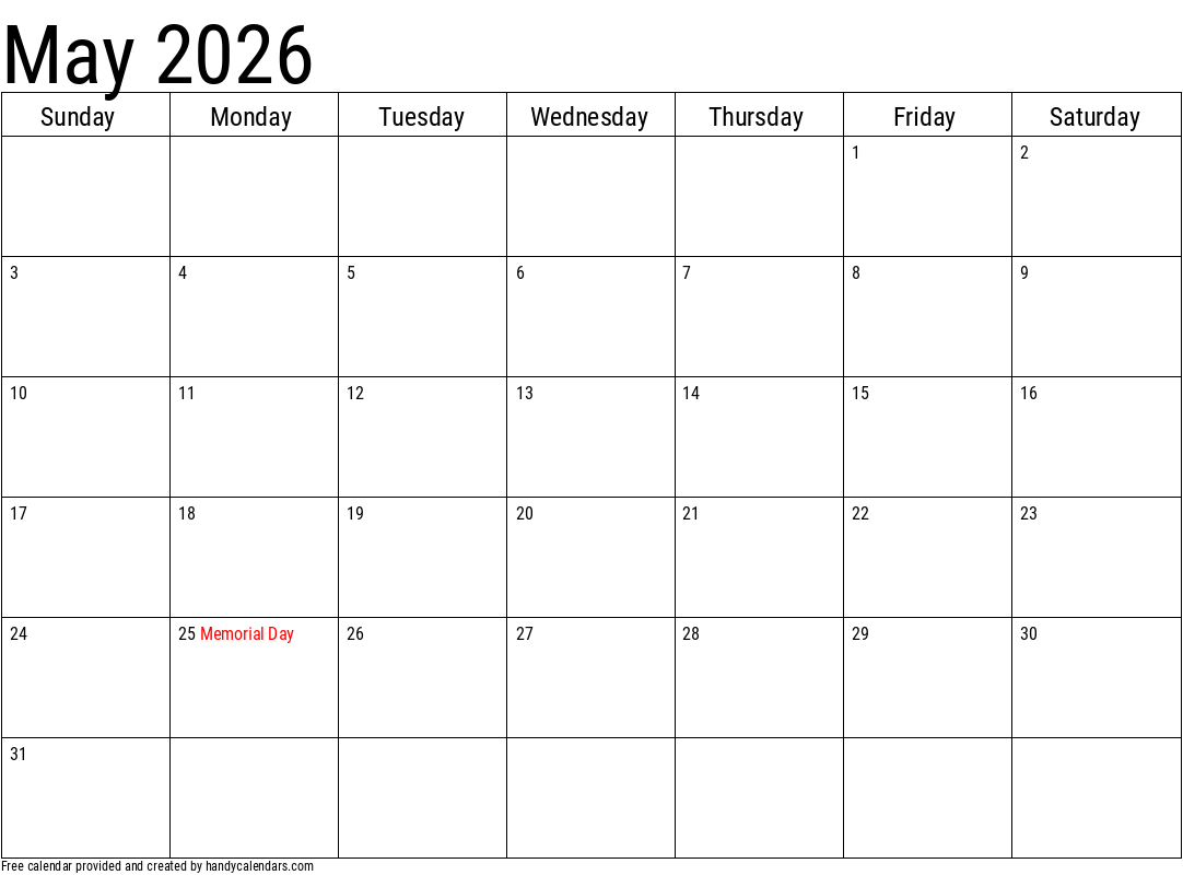 Blank Calendar Printable May 2026