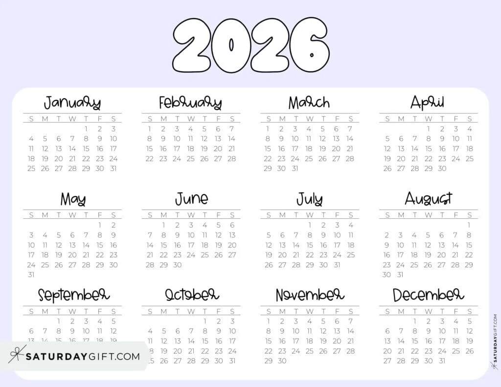 2026 Yearly Calendar Printable 35 Cute amp Free 2026 Annual Calendars