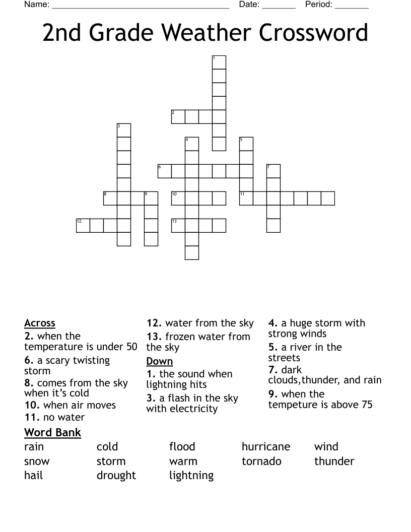 2nd Grade Crossword Puzzles Free Printable