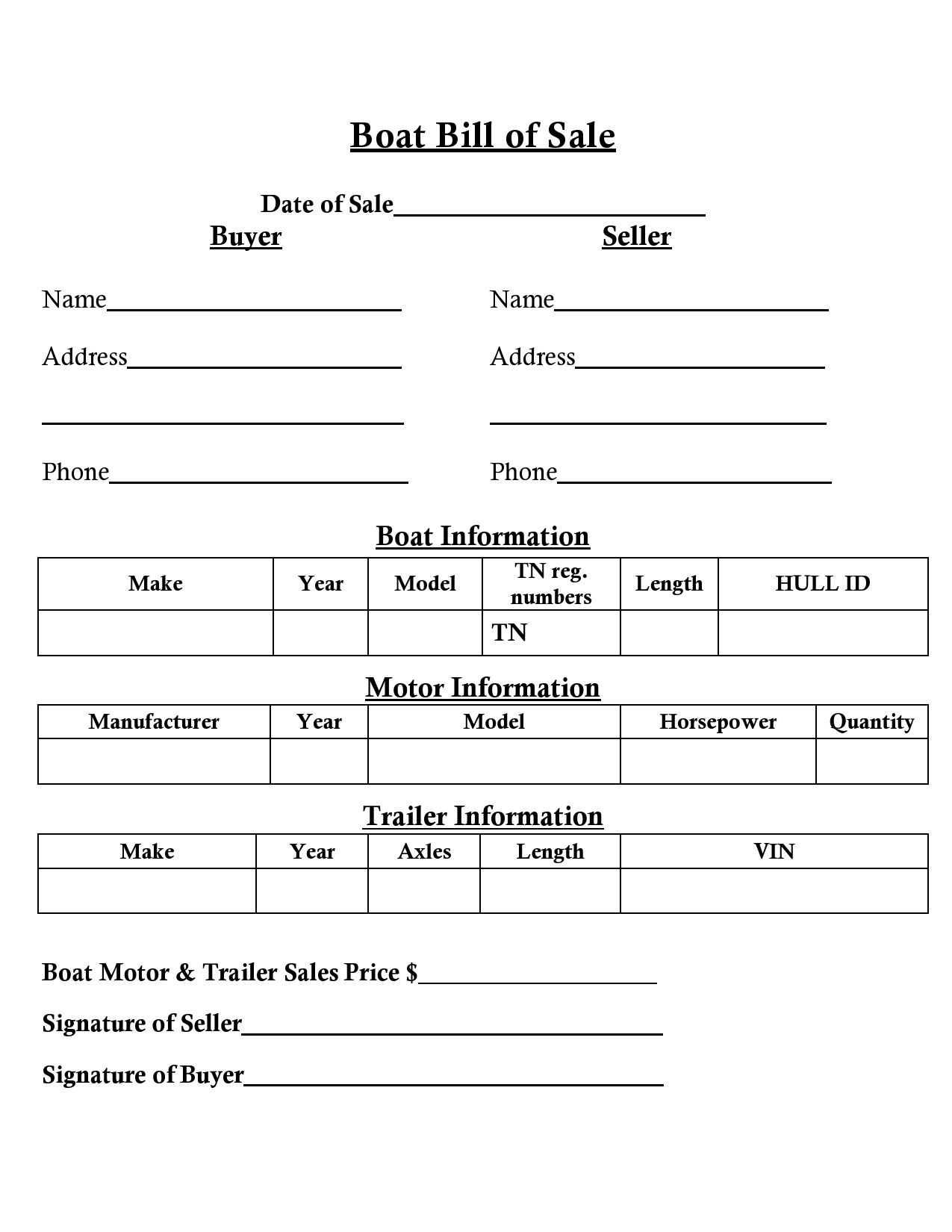 Free Printable Boat Bill Of Sale Template