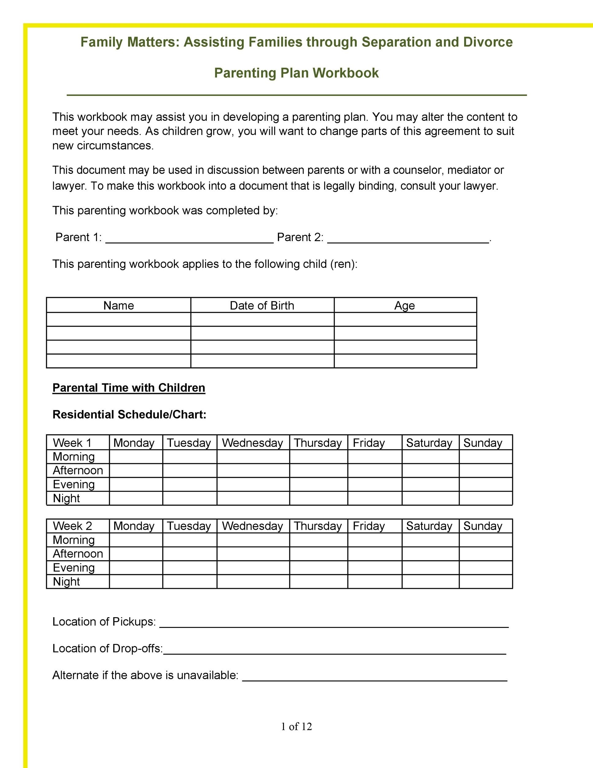 49 FREE Parenting Plan amp amp Custody Agreement Templates 