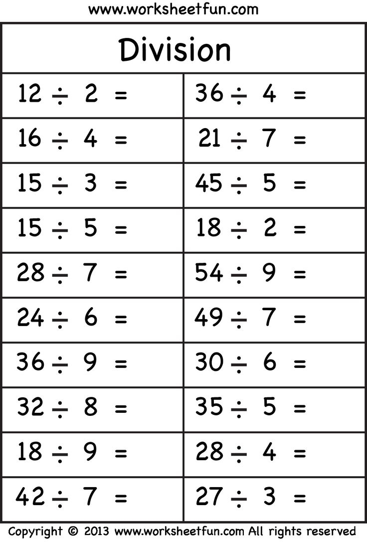 5 Free Math Worksheets Third Grade 3 Division Division Facts 1 To 