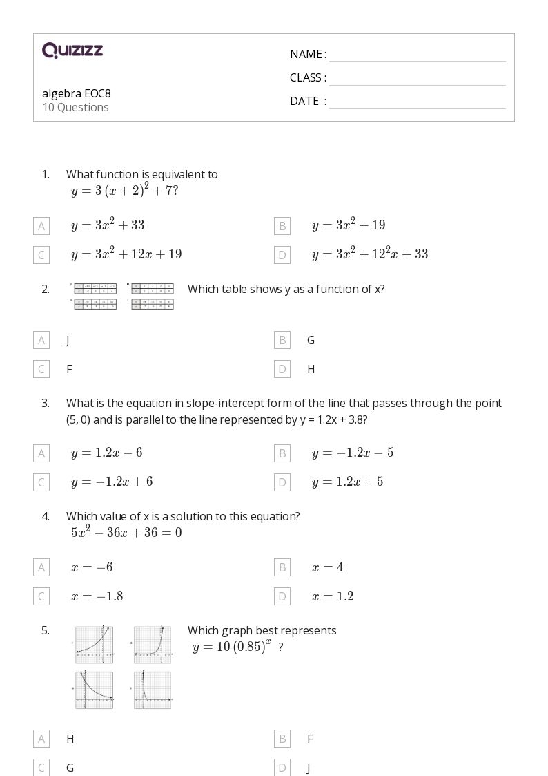 50 Algebra Worksheets For 9th Class On Quizizz Free amp Printable