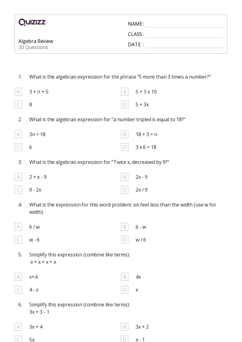 50 Algebra Worksheets For 9th Grade On Quizizz Free amp amp 