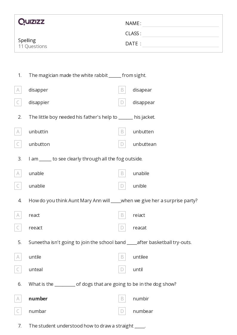 50 Spelling Worksheets For 3rd Grade On Quizizz Free amp Printable