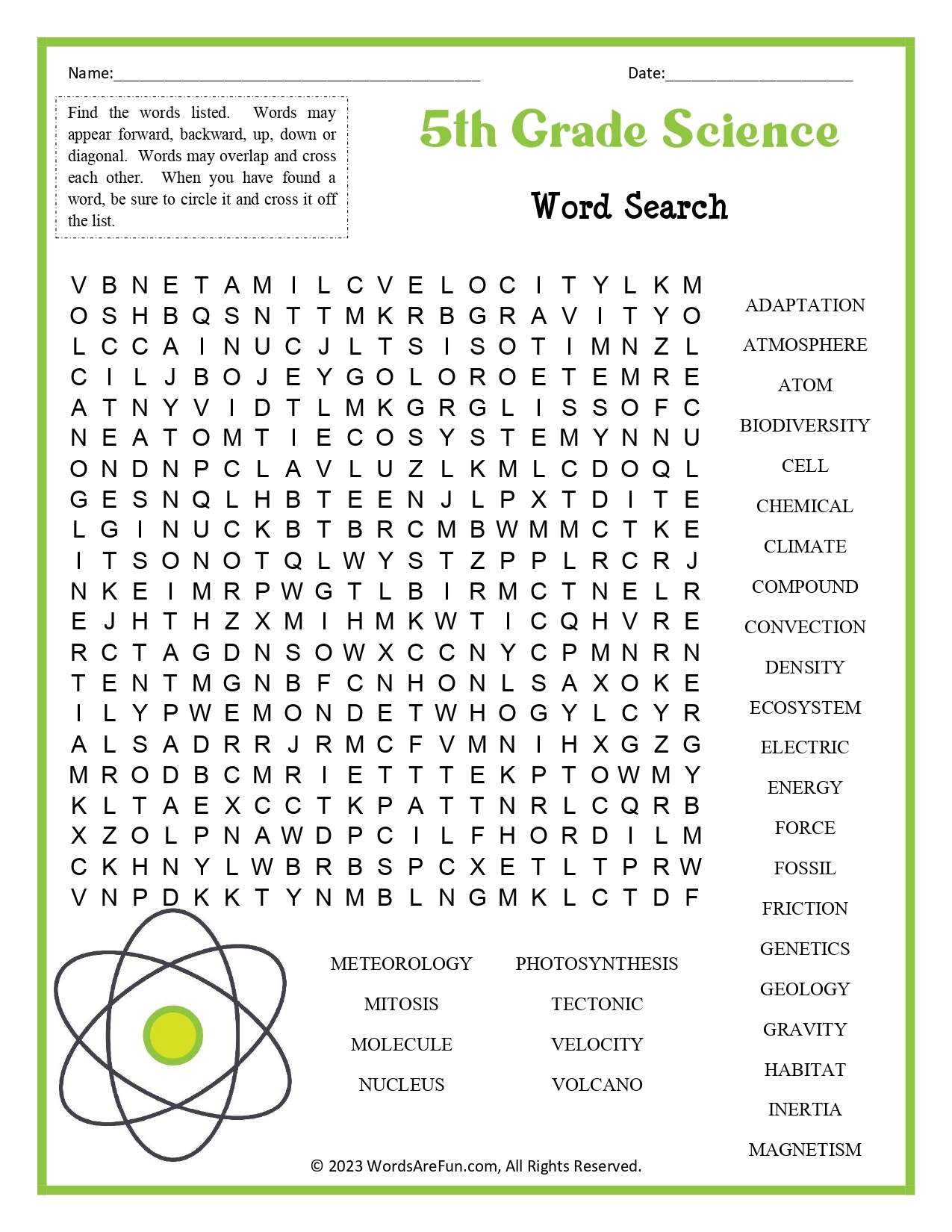 Free Printable Science Word Search Puzzles