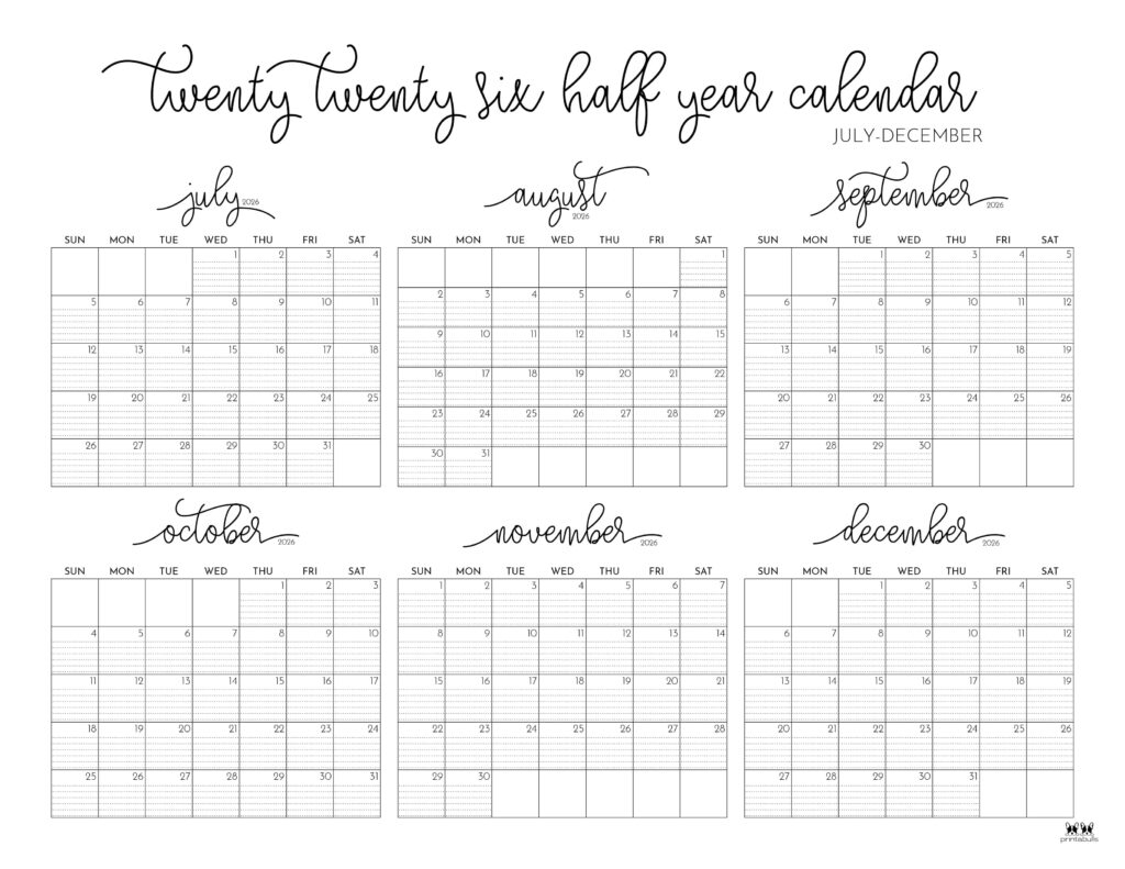Printable July To December 2026 Calendar