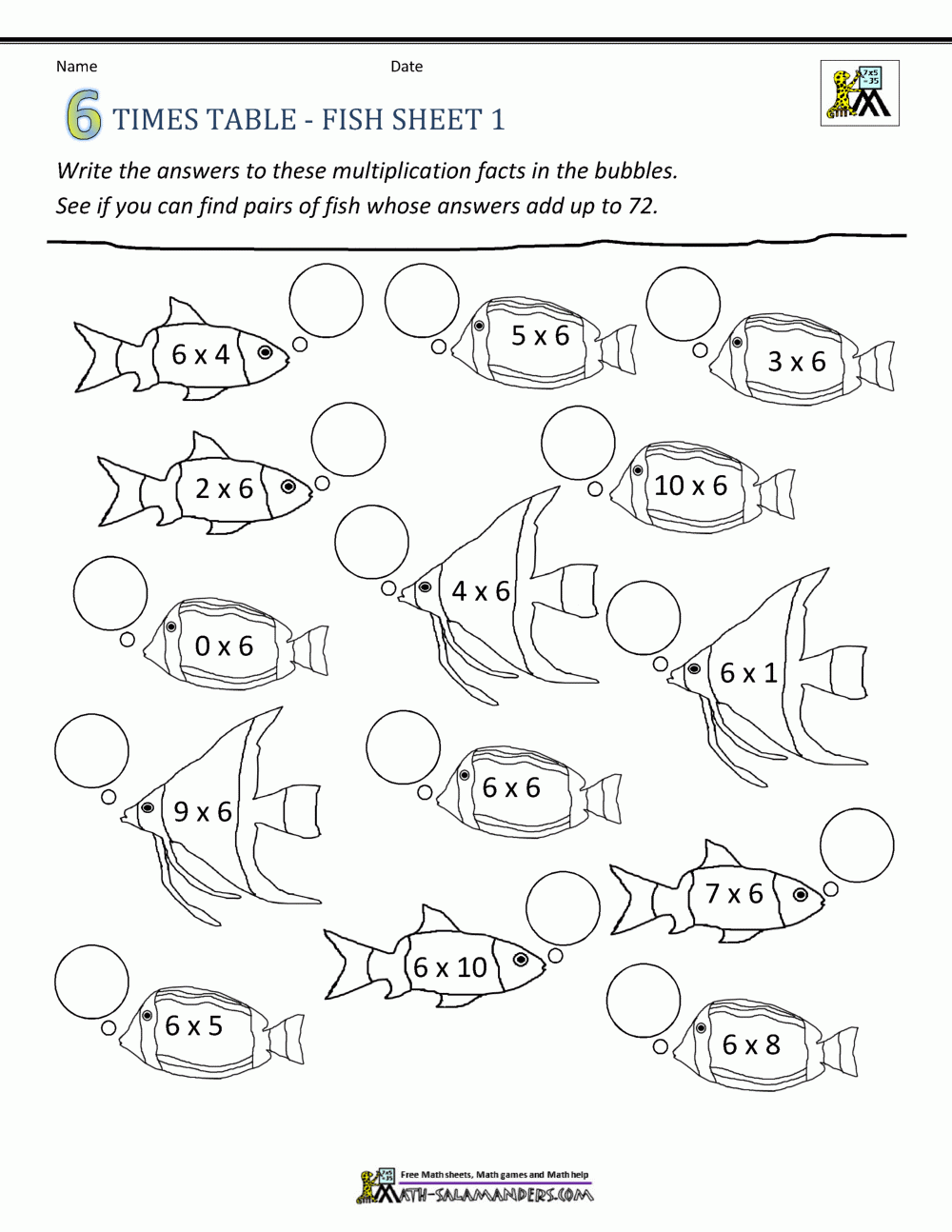 Multiplication By 6 Worksheets Pdf Printable