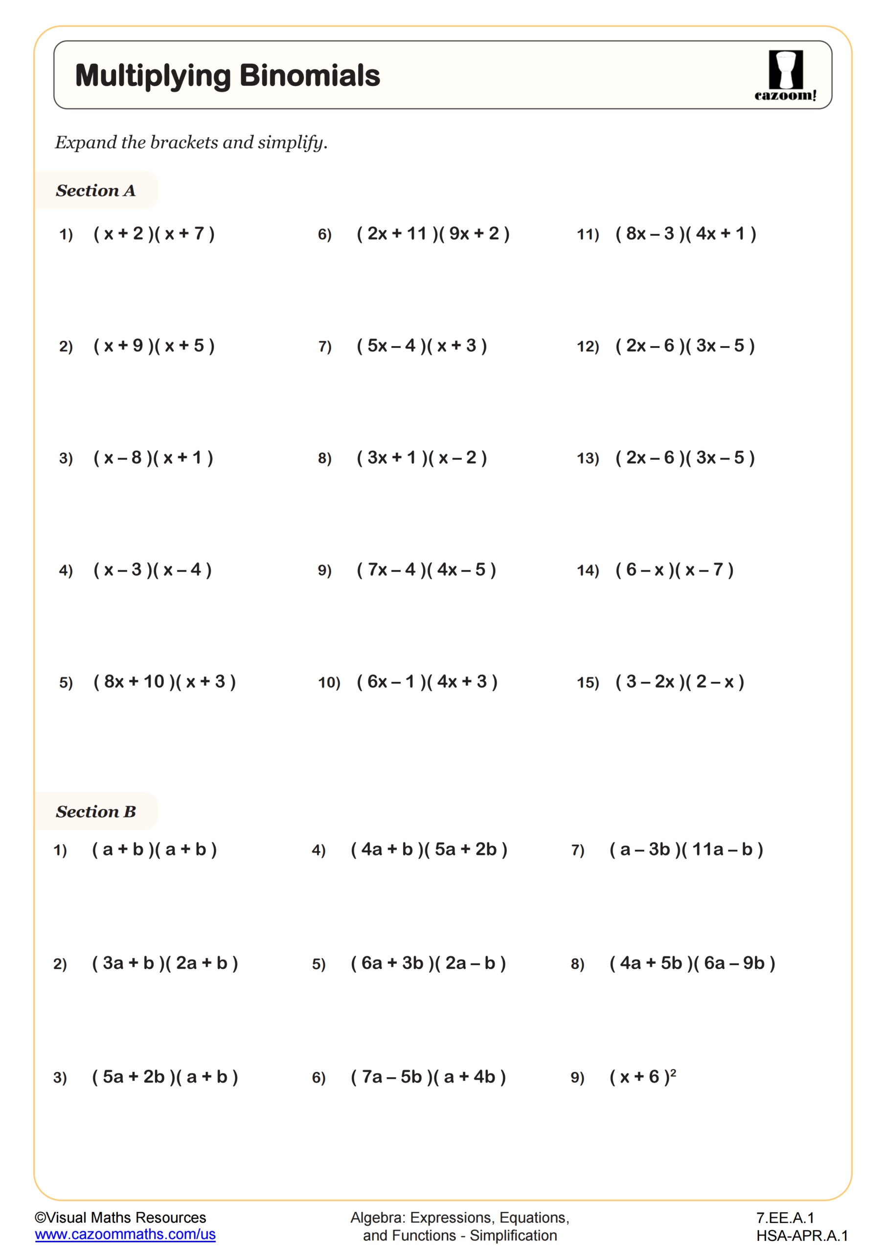 Math Printable Worksheets 7th Grade