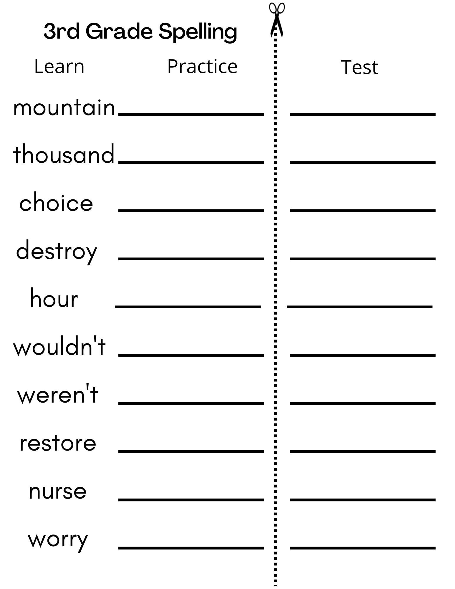 8 Printable Third Grade Spelling Writing Spelling Test 