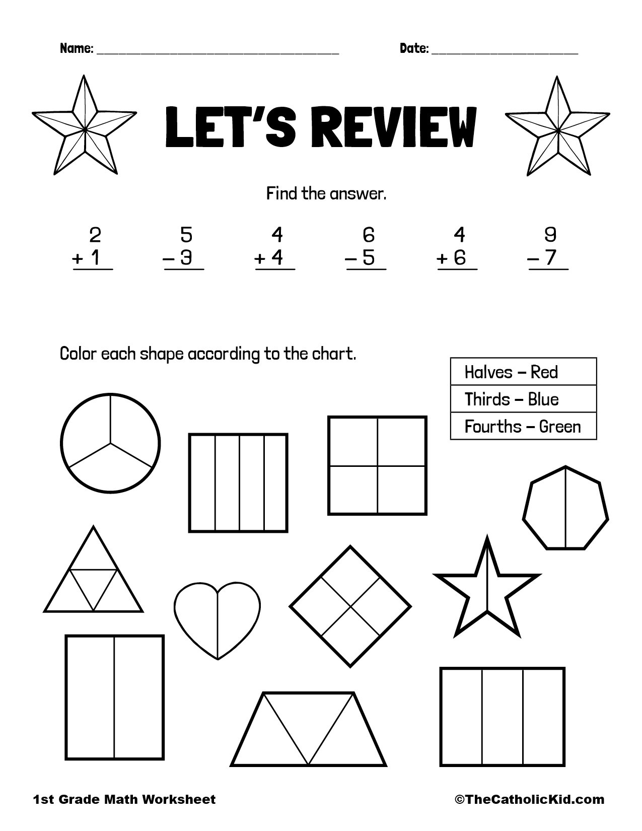 1st Grade Math Worksheets Printable Fractions