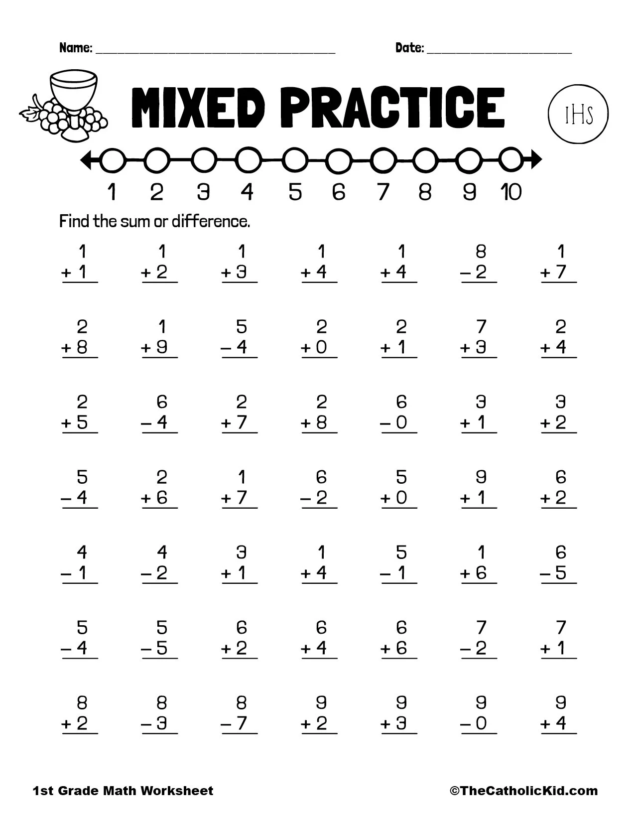 Addition amp Subtraction Practice 1st Grade Math Worksheet 