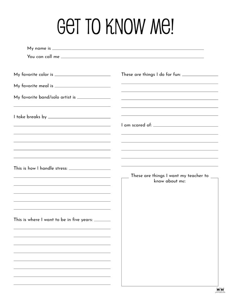 All About Me Printable Worksheets 50 FREE Printables 