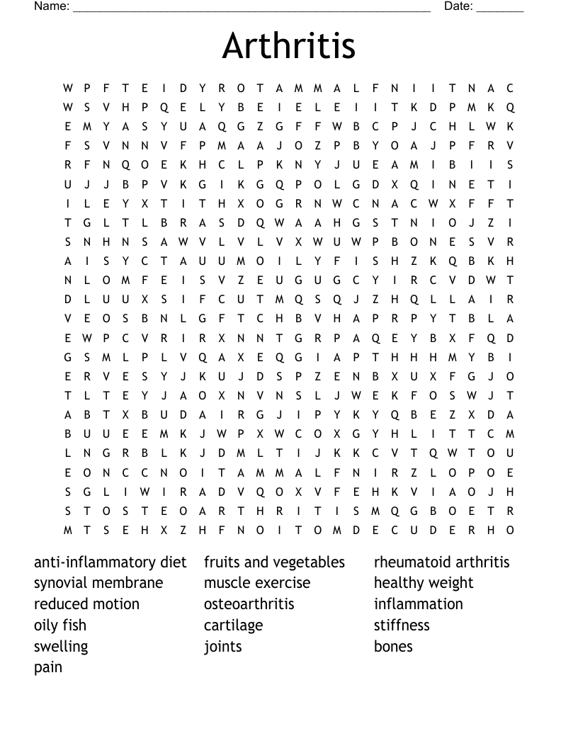Arthritis Word Search WordMint