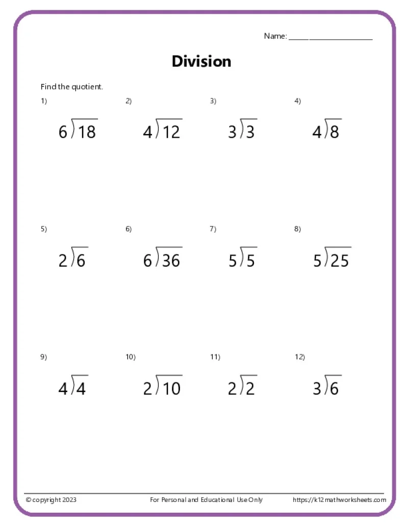 Free Printable Division Worksheets Grade 3