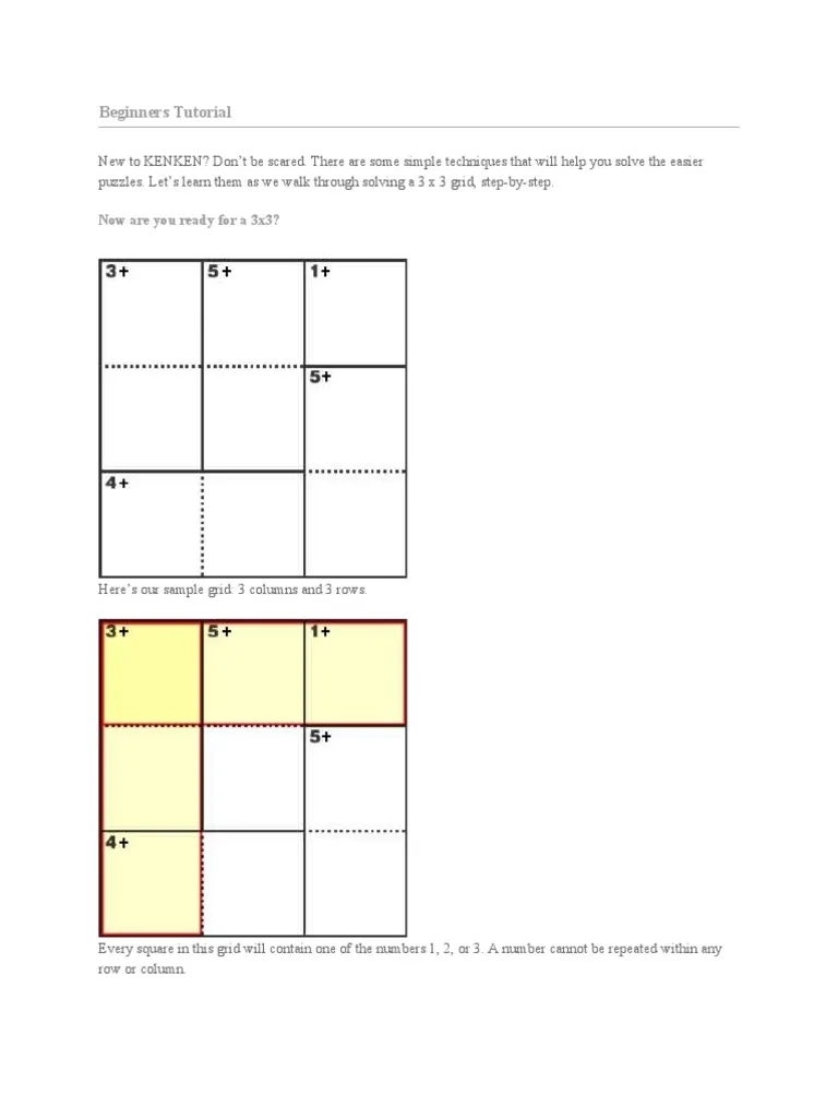 Beginners Tutorial 3x3 Kenken Puzzle PDF Home amp Garden