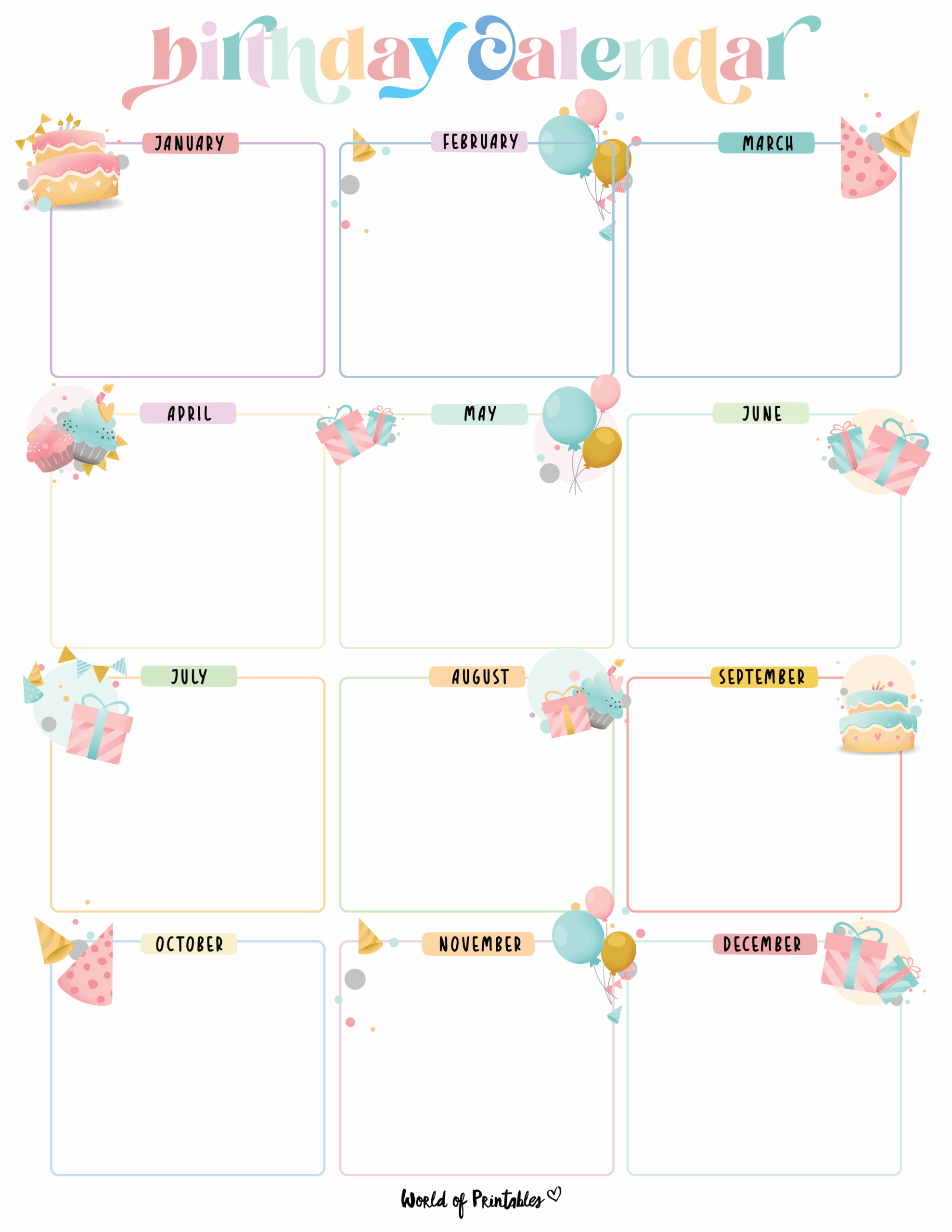 Free Printable Birthday Calendar