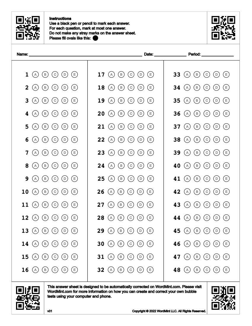 Printable Bubble Sheet Template