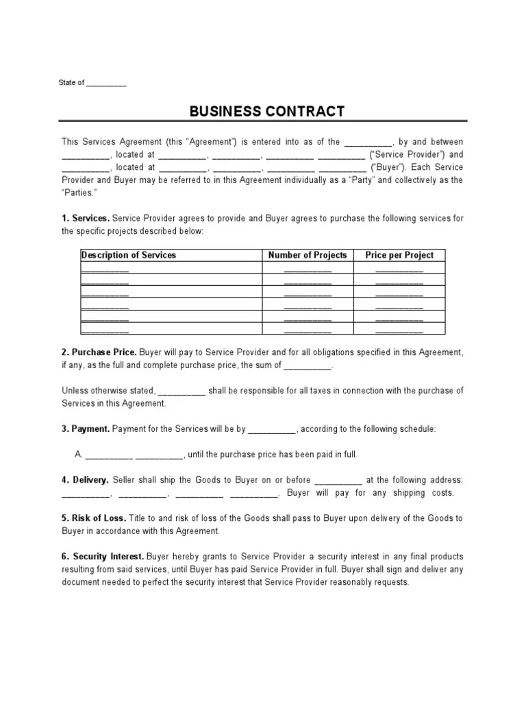 Printable Business Contract Template