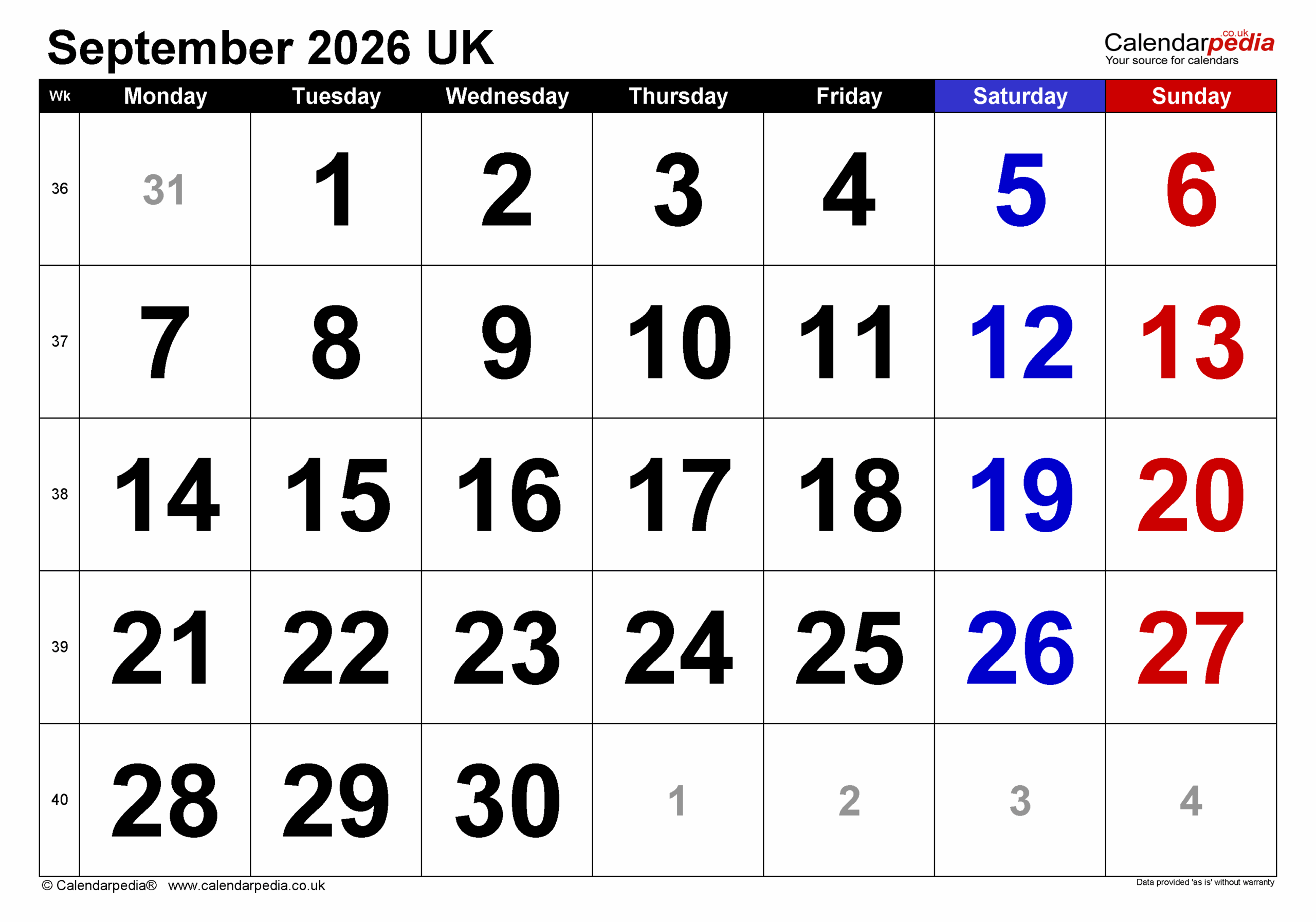 2026 Calendar Printable September To December
