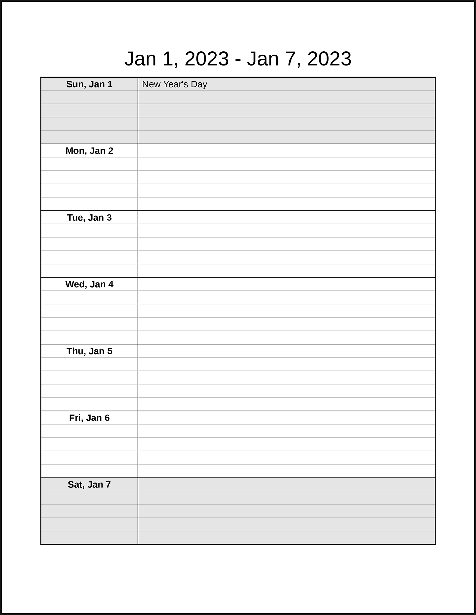 Blank Printable Lined Calendar