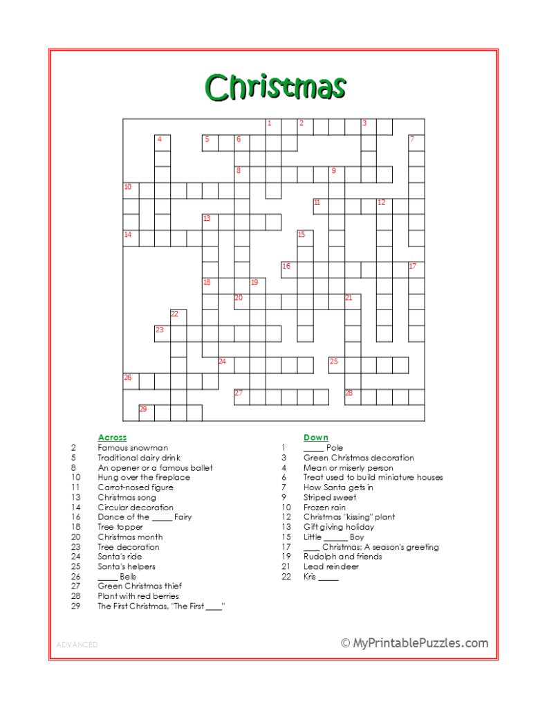christmas crossword puzzle advanced my printable puzzles