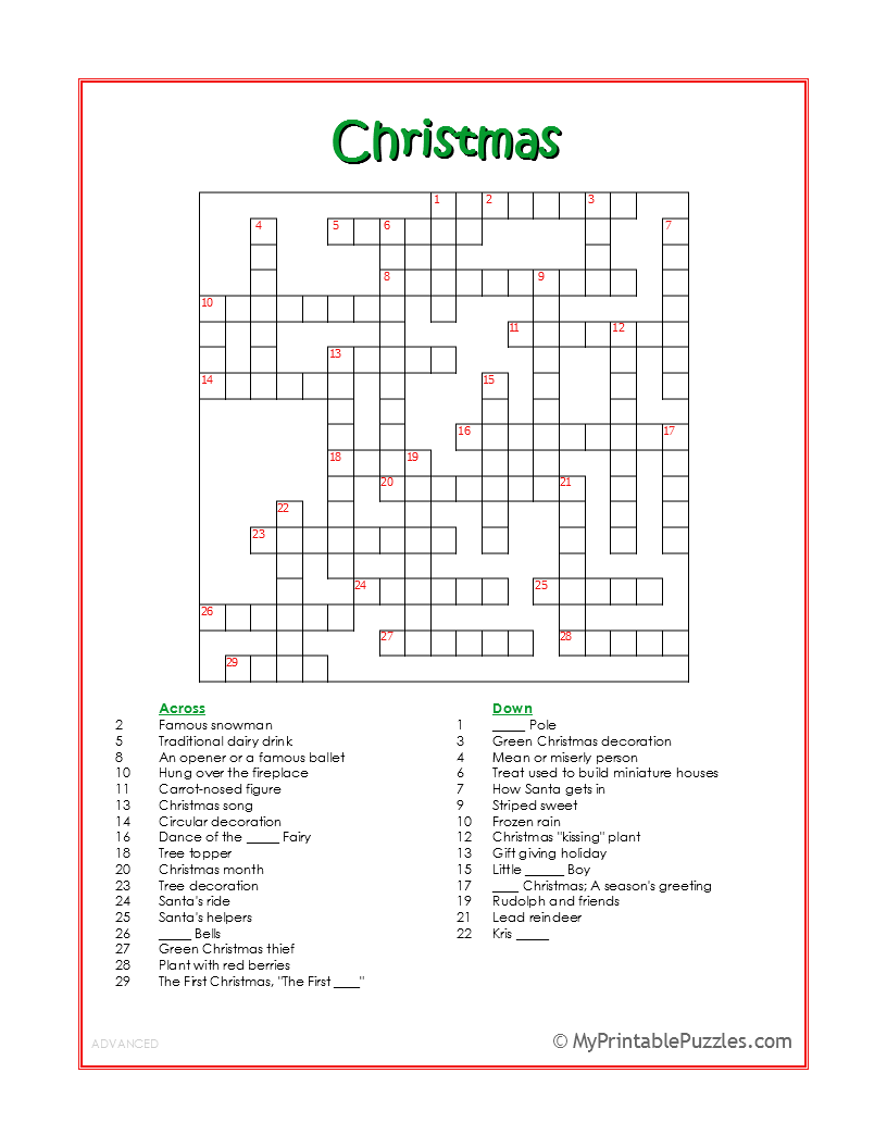 Holiday Printable Crossword Puzzles