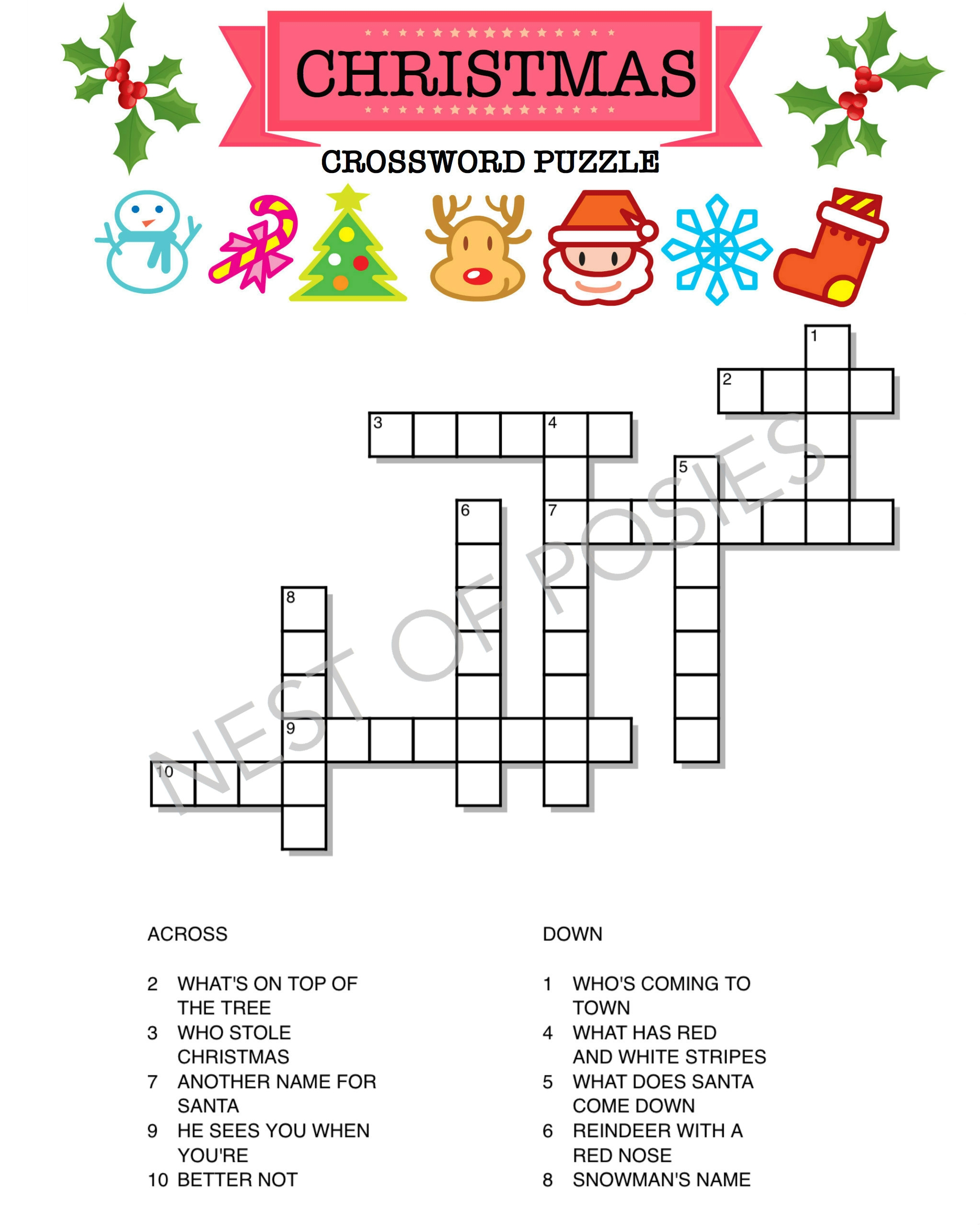 Printable Christmas Crossword Puzzles For Kids