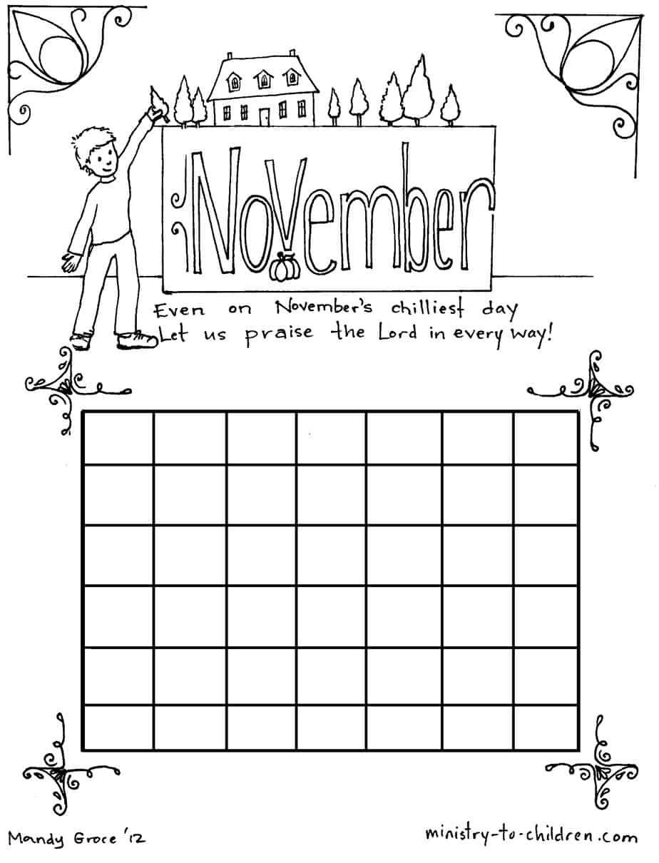November Calendar Kids Printable