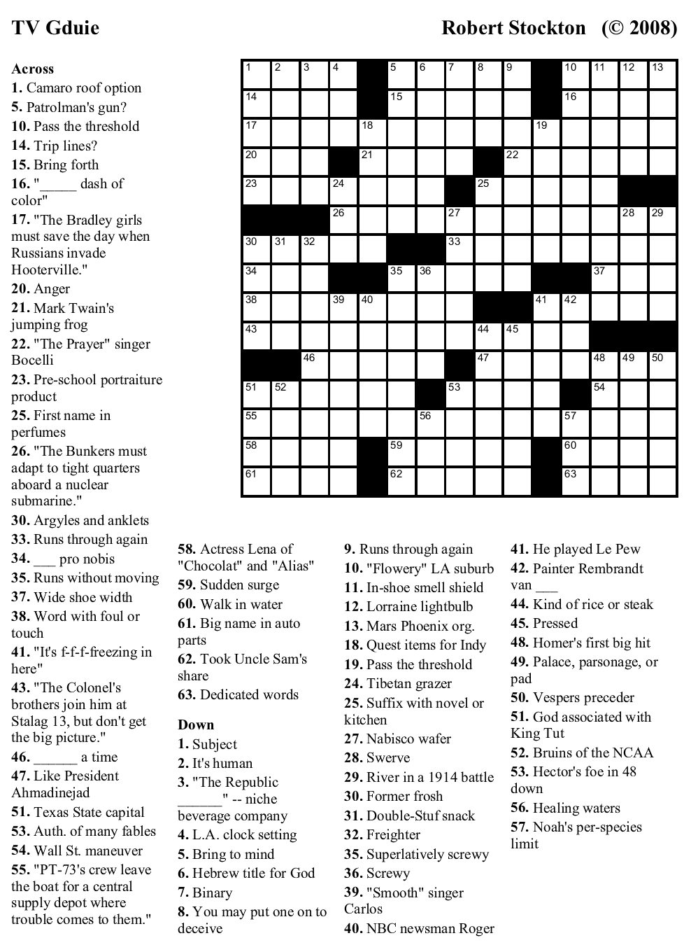 Crossword Puzzles Printable Shows
