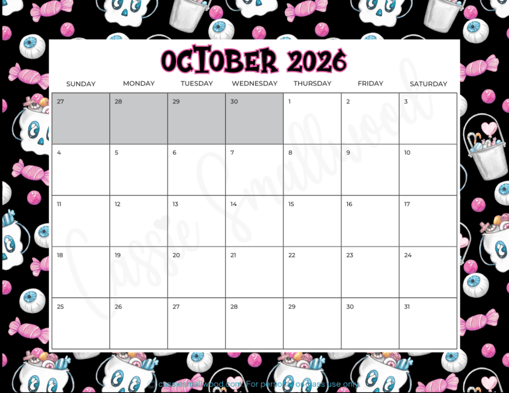 Cute Blank Printable Calendars 2026