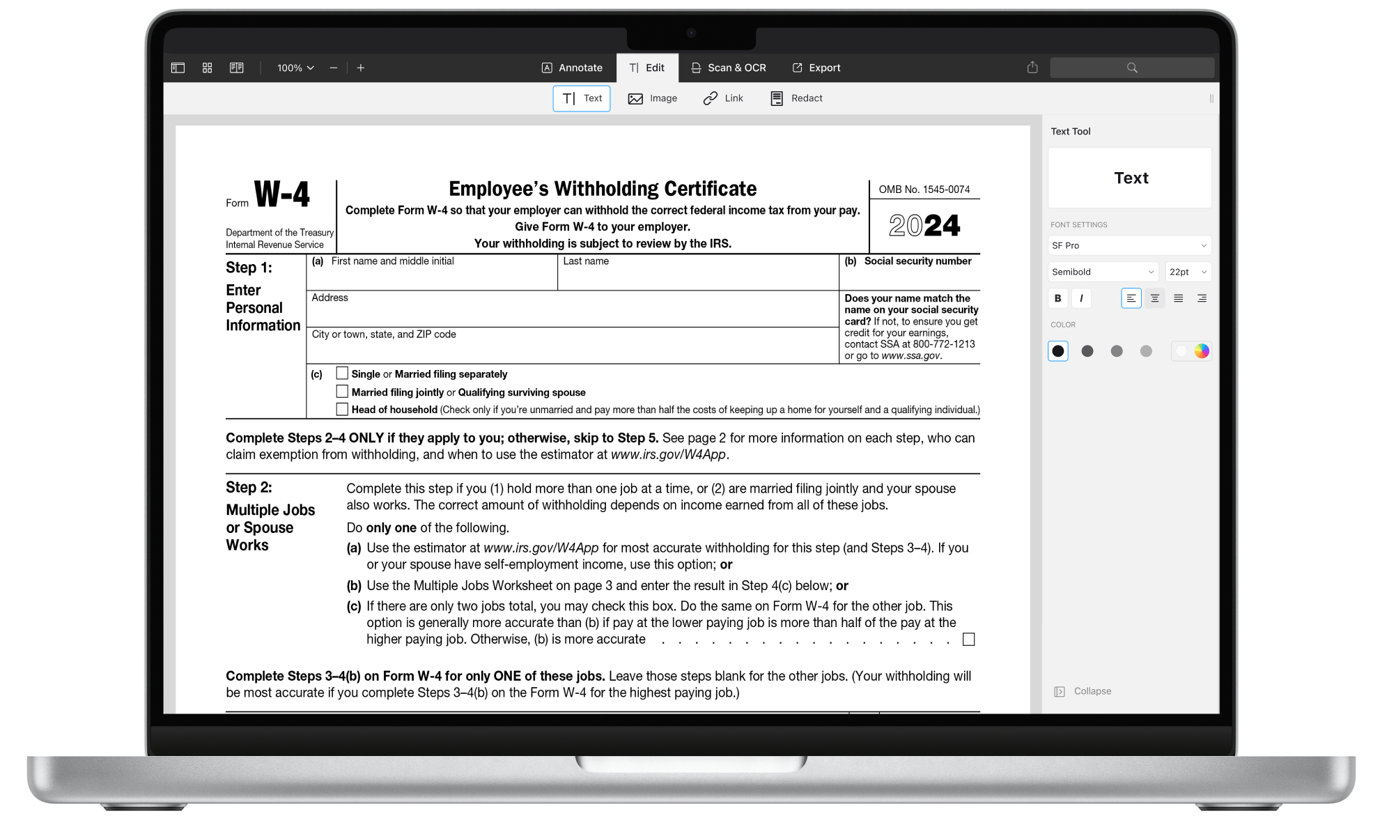 Das IRS Formular W4 F r 2024 Als PDF Ausf llen PDF Expert 