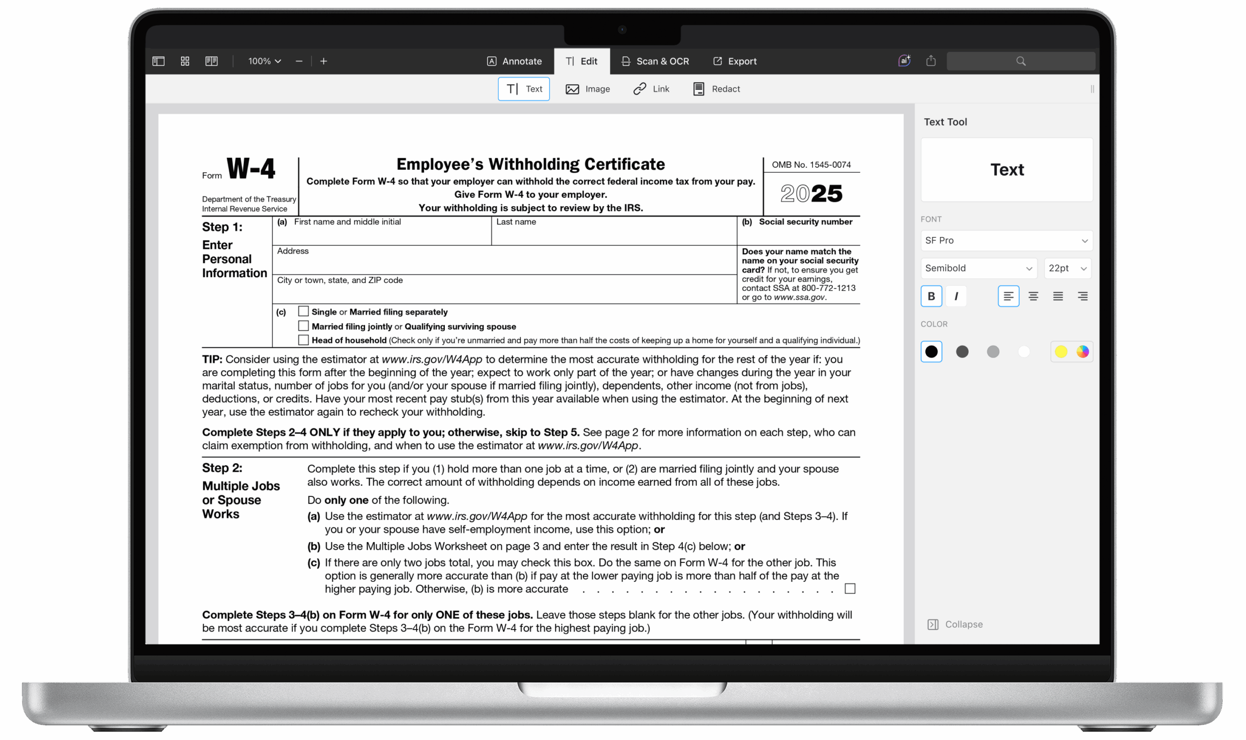 Das IRS Formular W4 F r 2025 Als PDF Ausf llen PDF Expert