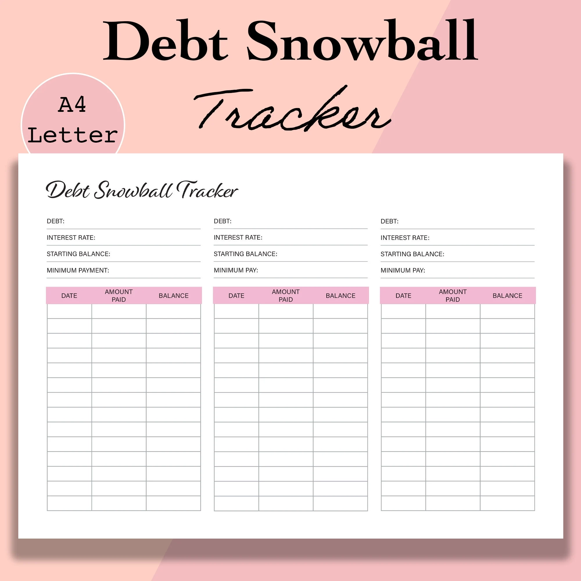 Debt Snowball Tracker Printable Debt Free Chart Debt Payoff 