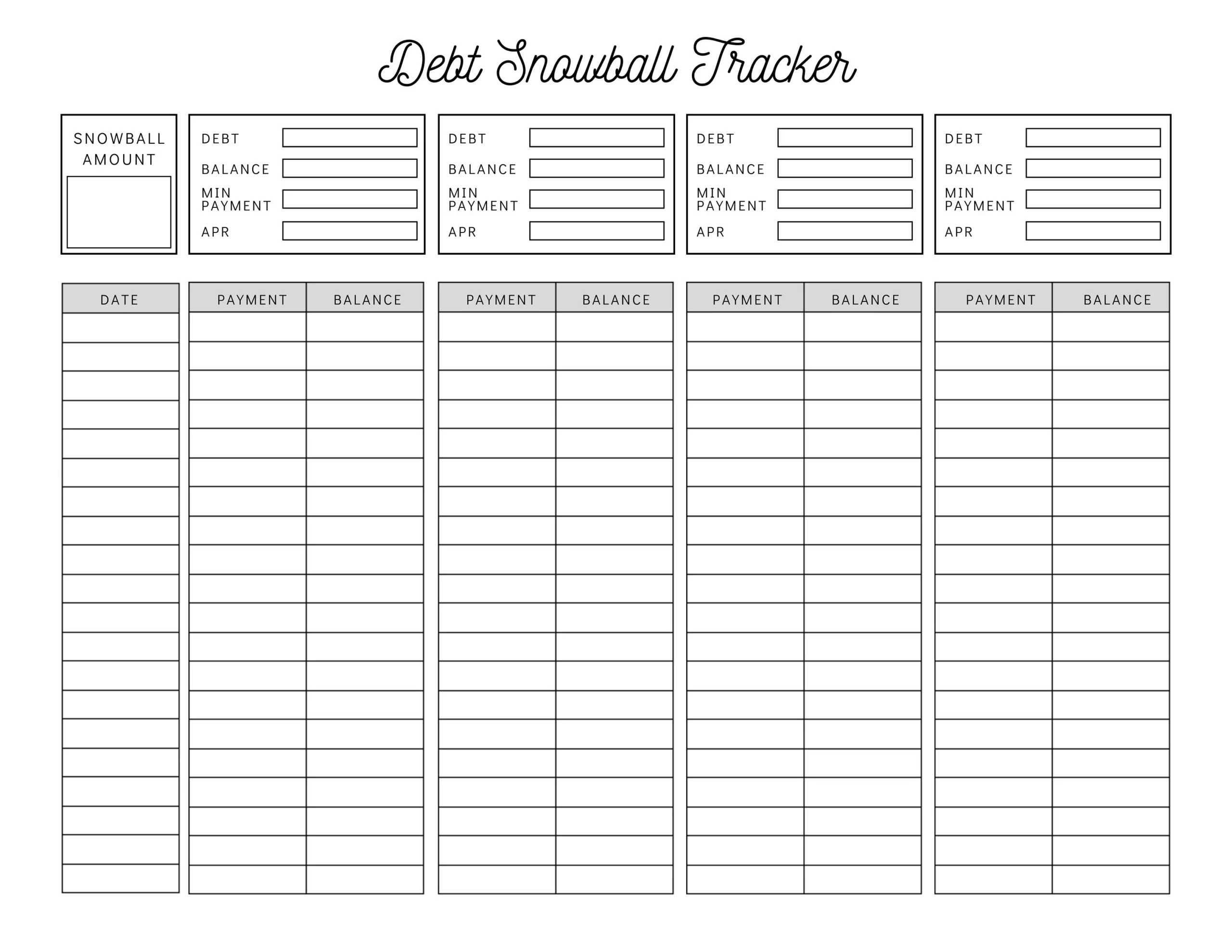 Debt Snowball Tracker Printable Debt Payment Worksheet Debt 