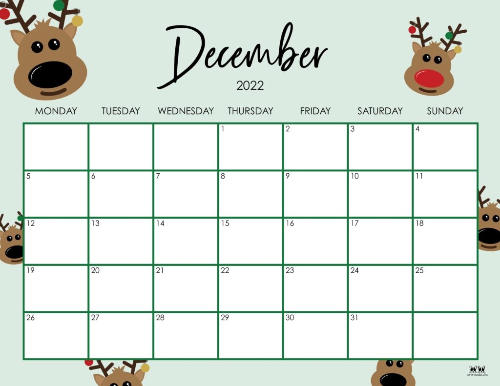 Cute Printable December Calendar