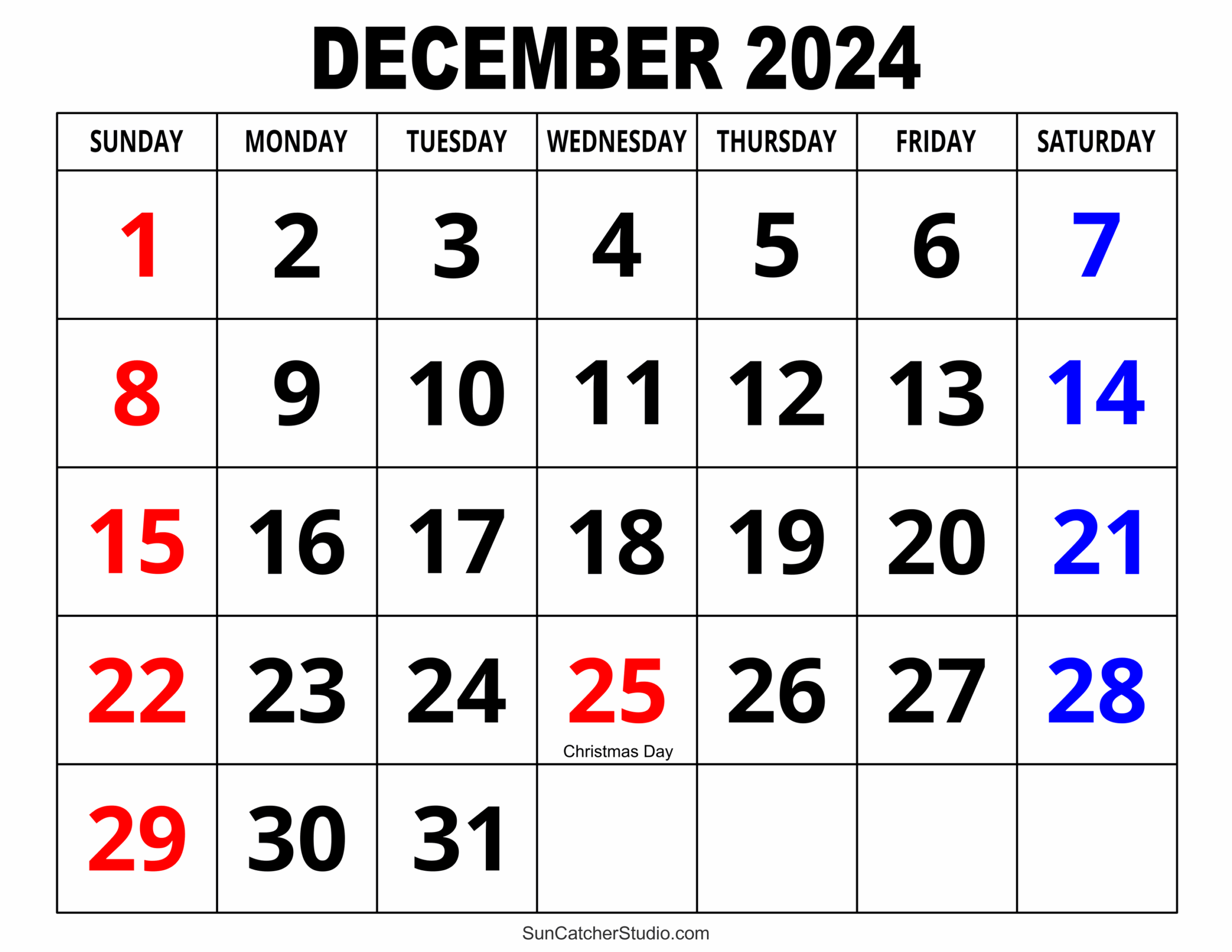 December 2024 Calendar Free Printable Free Printables 