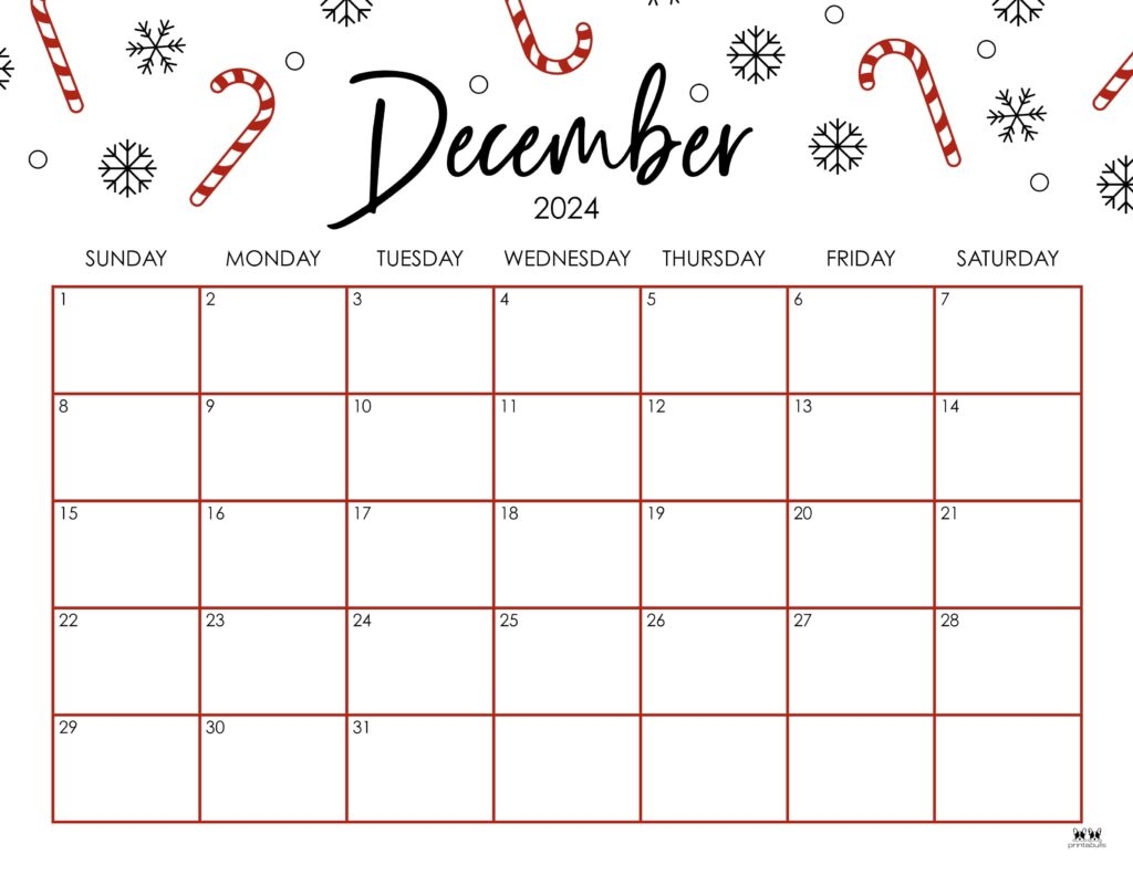 December Calendar Each Day Printable